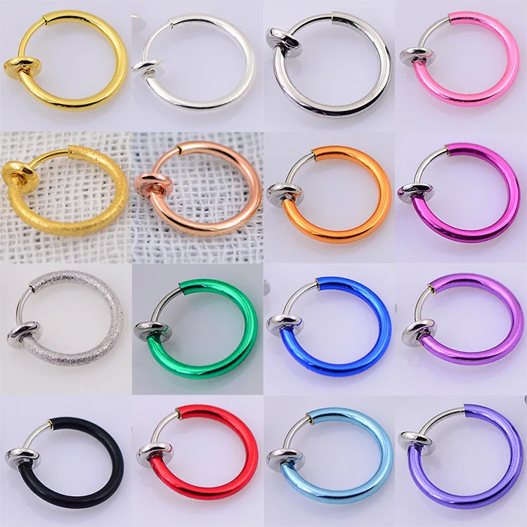 

2017 New Clip on Boby Nose Lip Ear Fake Piercing Rings Stud Punk Goth False Hoop Earrings Septum 6 Colors