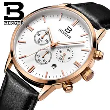 BINGER мужские часы люксовый бренд кварцевые мужские часы водонепроницаемые часы с ремешком из натуральной кожи часы с золотым хронографом наручные часы BG9201-8
