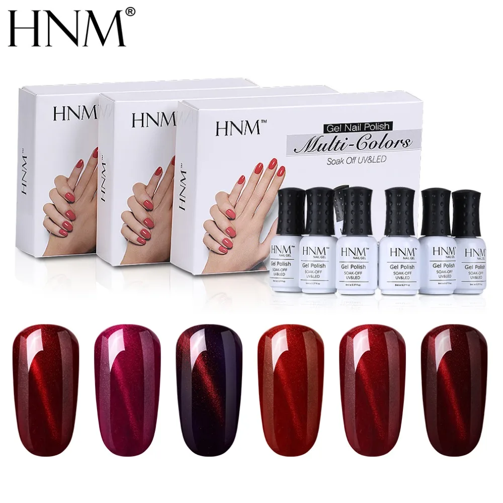 

HNM 6Pcs/set Newly UV Gel Nail Polish Cat Eye Sets 8ML Holographic Hybrid Varnish Lucky Lacquer Stamping Painting Gellak Kit