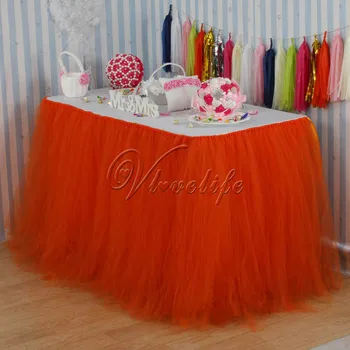 

100cm x 80cm Orange Tulle Tutu Table Skirt Custom Wonderland Tulle Table Skirting Wedding Birthday Baby Shower Party Decoration