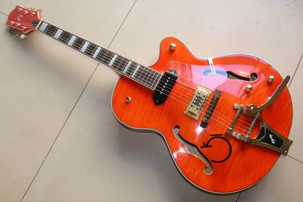 

Wholesale Gre tsch brian setzer 6120 Semi Hollow Body Jazz Electric Guitar With Bridge Bigsby In Orange 130205