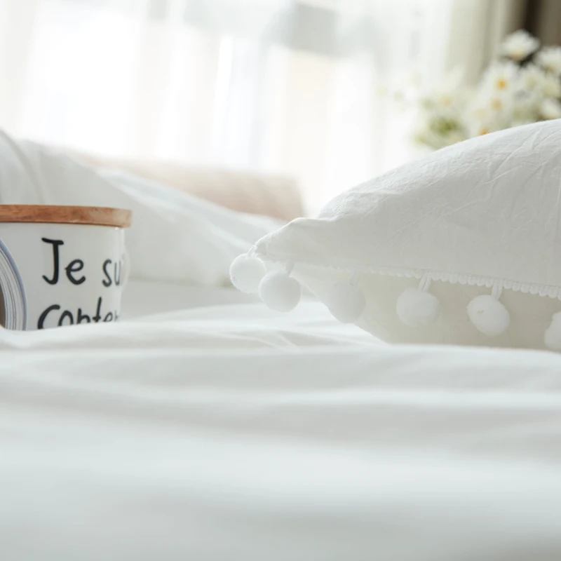 100% Cotton Bedding Sets Simple Style White Balls Soft Bed Linings King Queen Twin Size Duvet Cover Flat Sheet Pillowcases Home Textile  (7)