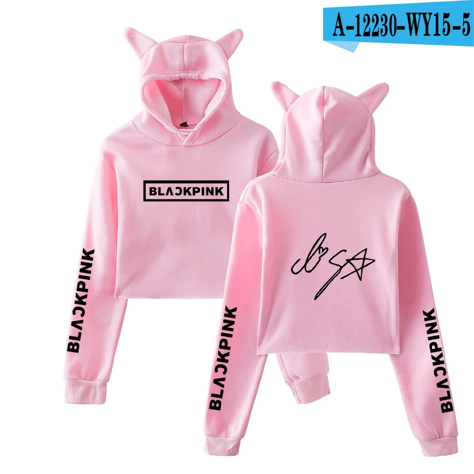 Blackpink harajuku Cat Ear Cap Hoodies fashion trend sala Cat Crop Top Women Hoodies Sweatshirt Sexy hot Kpop Clothes - Цвет: pink