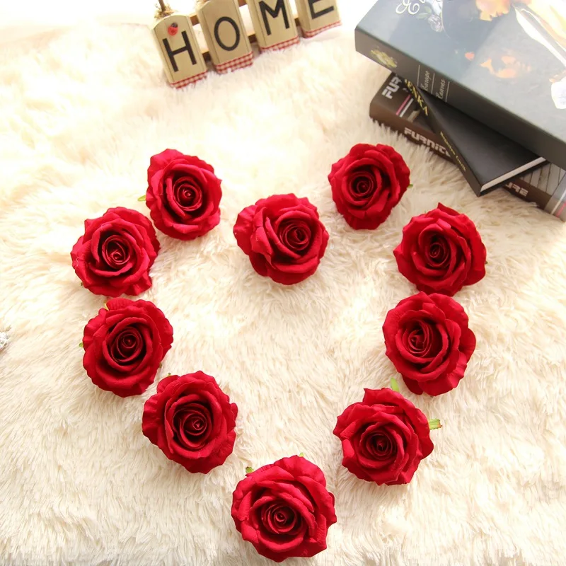 

DIY artificial rose flower heads silk decorative flower hotel background wall decor 20pcs DIY Road led wedding flower Bouquet