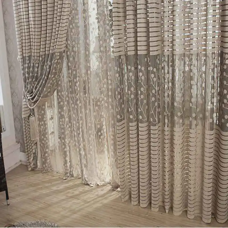 Tree-leaf-Gray-Stripe-Curtain