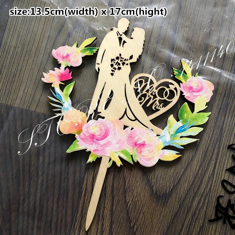 Цветной цветочный стиль рустикальный Деревянный Торт топпер для свадебного