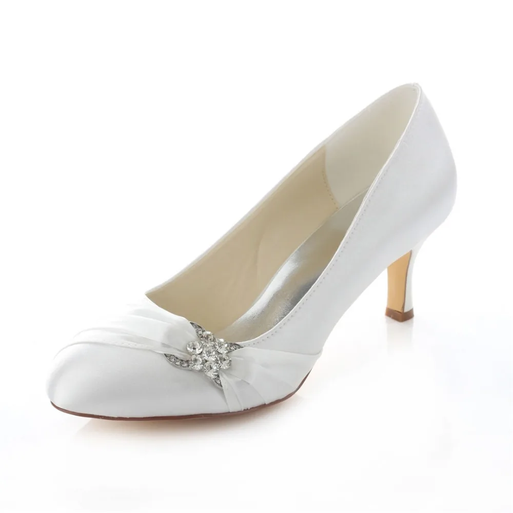 Ivory White Crystal Pleated Wedding Party Bridal Bridesmaids Shoes Tacones De Boda 2.5inhces Med Heels Ankle Pumps 3780-1A LY