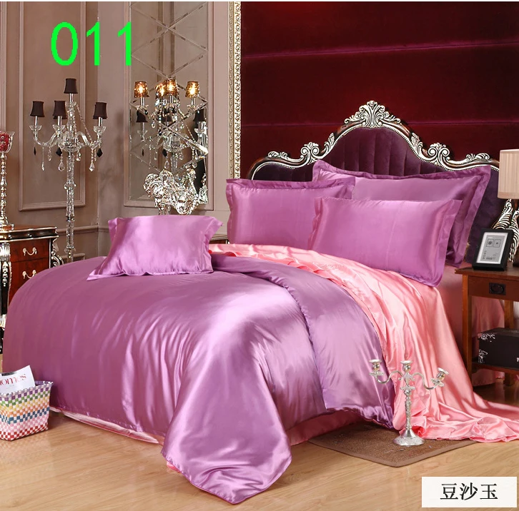Buy Purple Pink Solid Bedclothes Sets Tribute Silk