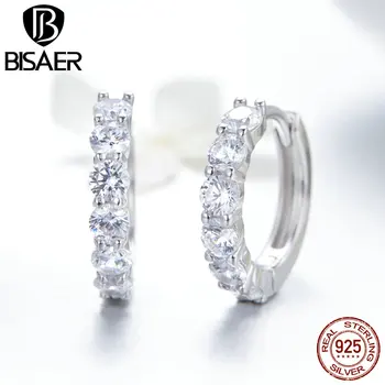 

BISAER Classic 925 Sterling Silver Round Circle Stud Earrings for Women Cubic Zircon Small Earrings 925 Silver Jewelry ECE524