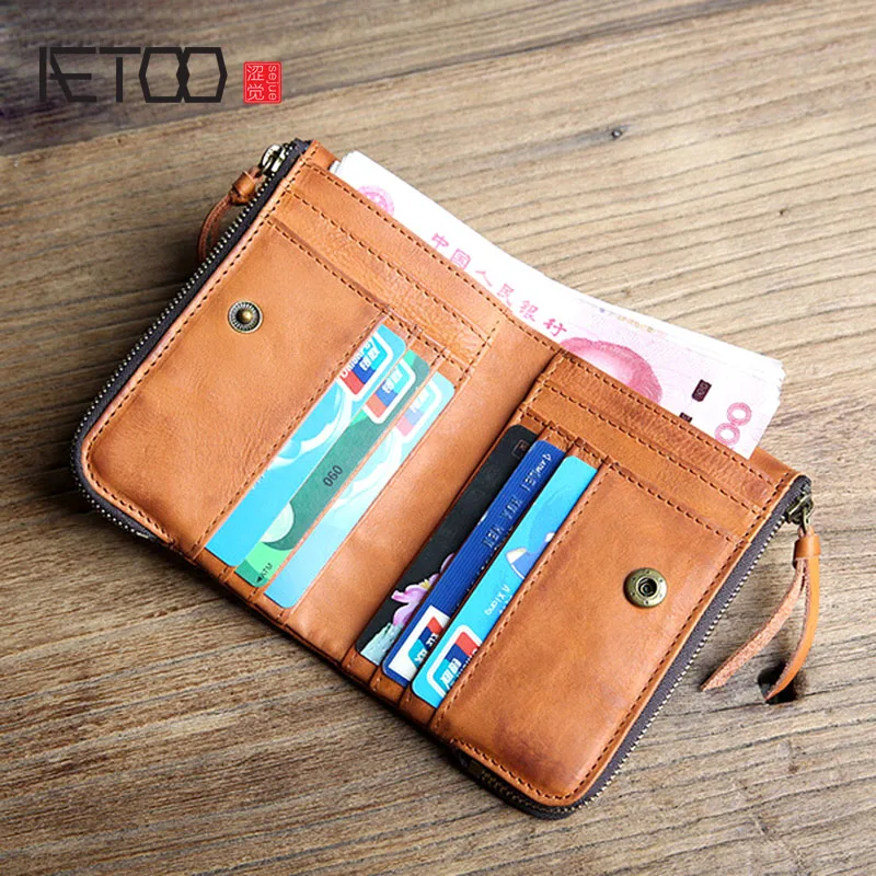 

AETOO New men's leather short wallet men's Korean version of the vintage wallet purse small wallet zipper buckle simple wallet