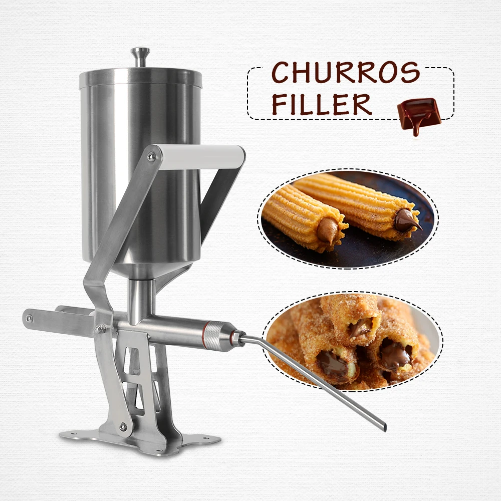 

Manual Spain Churros Filling Machine Stainless Steel Frying Churros Pure Chocolate Maker 2.3L Stuffing Jam Snack Filler Tool