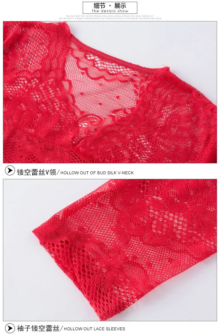 Модные красные L-5XL женские кружевные футболки Плюс Размер v-образным вырезом полые Лоскутные с длинным рукавом нижние Топы Весна Новые