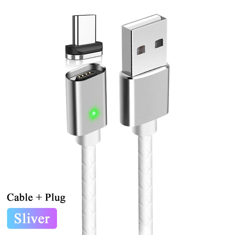 1 м Магнитный кабель Micro usb type-C кабель для iPhone Android 3A Быстрая зарядка USB C магнитное зарядное устройство для телефона samsung S10 Xiaomi 8 - Тип штекера: Silver