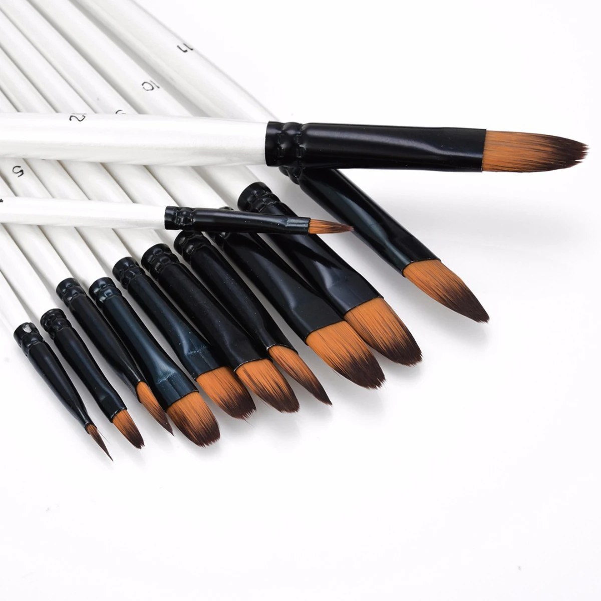 12PCS Artist Paint Brushes Set Acrylic Oil Watercolor Painting Oblate/Oblique Nylon Hair Brush Wood Handle School Art Supplies
