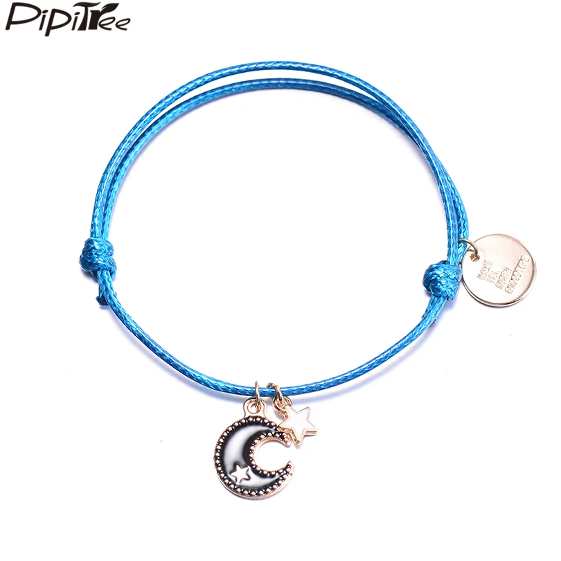 

Pipitree Customized Moon and Star Charm Bracelet for Women Kids Lovers Wax Rope Handmade Friendship Bracelets Jewelry Gift