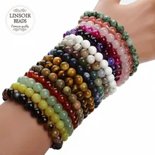 2017 Fashion Natural Stone Bracelets For Women Men Rose Quartz/Tiger Eye/Agate Beads Elastic Bracelets Pulseira Masculina F2852
