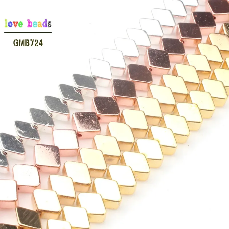 

Natural stone Rose Gold Silver Hematite Geometrical Rhombus Beads for Beaded Bracelet Jewelry Making 4*6mm strand 15''