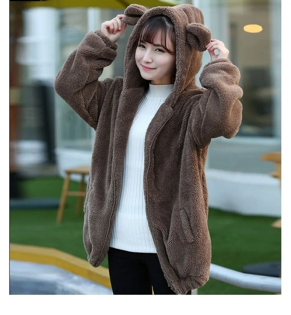 ZOGAA 2019 New Fashion Winter Korean Version Bear Bunny Ears Tail Cartoon Plush Jacket Hooded Women Cute Hoodies Hot Sale | Женская