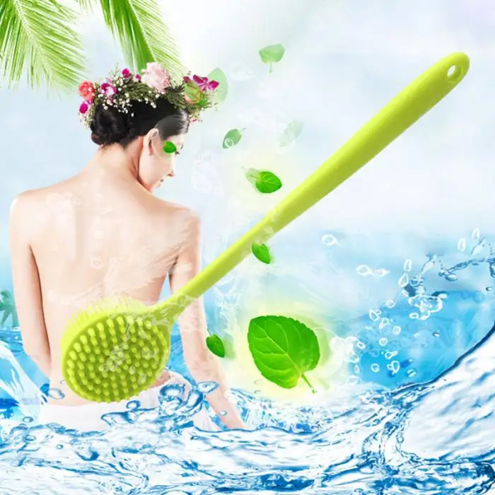 Soft Silicone Body Bath Shower Brush Back Scrubber Long Handle Skin Exfoliating Bathroom EK-New