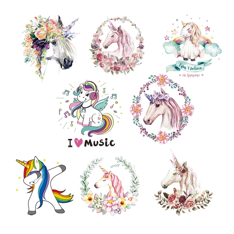 

8Pcs/Set Mini Size Unicorn Appliques On Clothes Badges Clothing Deco Heat Transfer New Design Washable Diy Accessory Patches