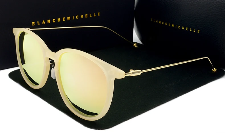 Бланш Michelle новые круглые очки с полароидным стеклом wo мужские роскошные брендовые винтажные мужские солнцезащитные очки для вождения uv400 Солнцезащитные очки с коробкой - Цвет линз: Pink coating