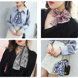 Новый леопардовый корейский женский шарф модный принт японский шарф soomth атласный длинный шарф для деловой Девушки шеи Роскошные шарфы
