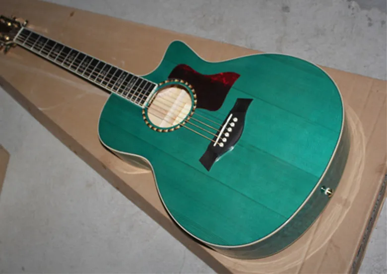 

Factory Custom 41'' cutaway body transparent blue Acoustic Guitar with solid top Quilt Maple back golden tuners 16704