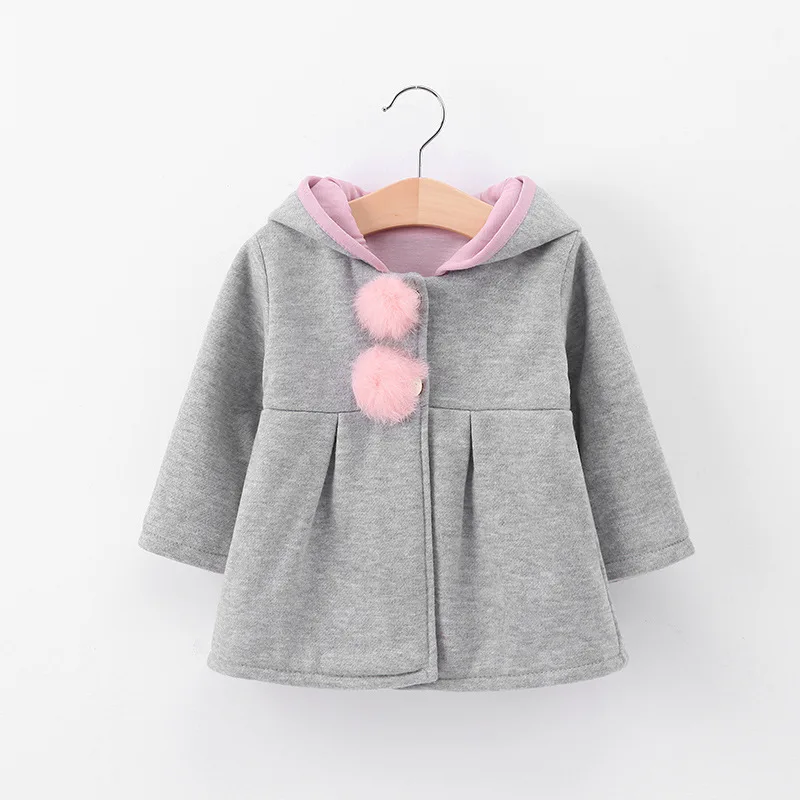 Куртка для маленьких девочек 2018 Весна Осенняя детская одежда милый кролик уха с капюшоном топы для девочек пальто Детская куртка Верхняя