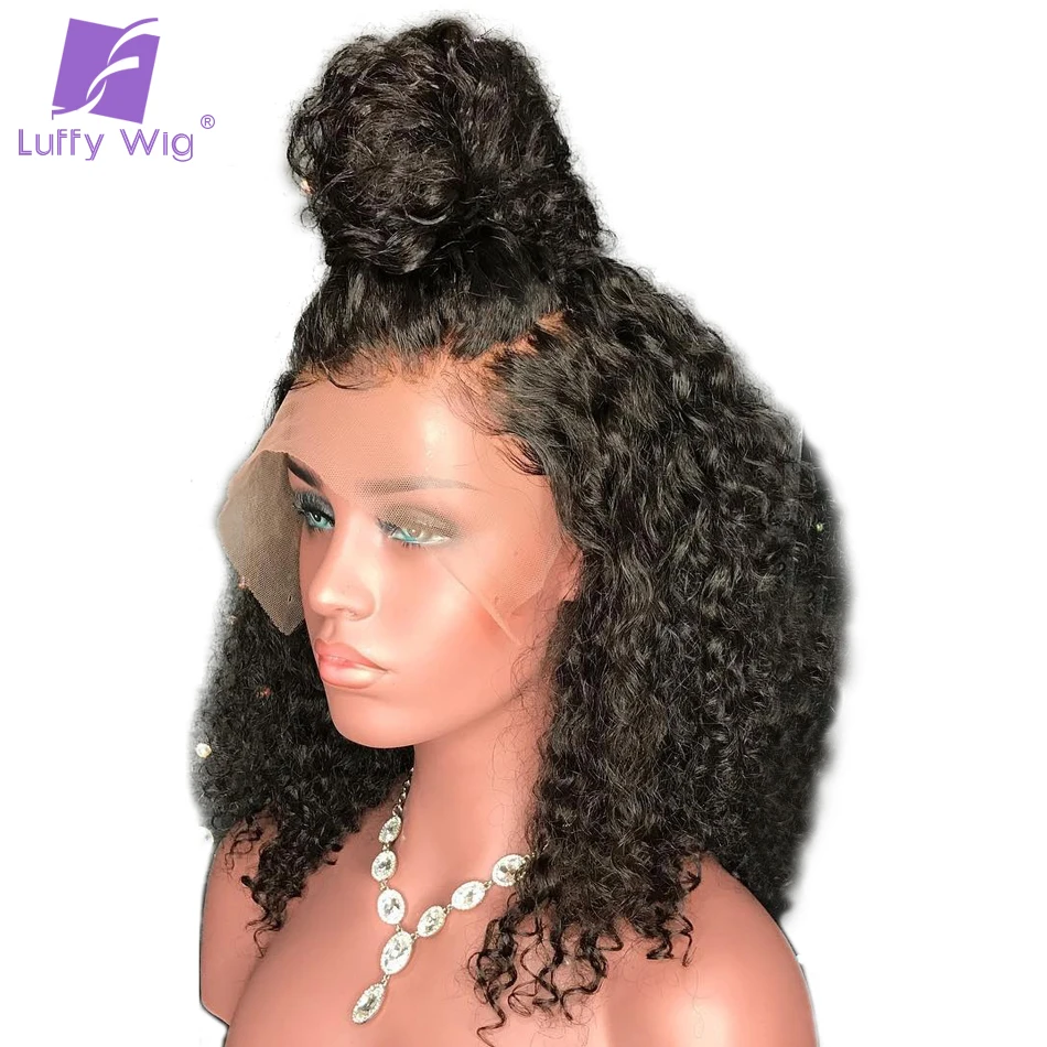 Luffy Kinky Curly 5*4.5 Silk Base Full Lace Wigs Glueless With Pre Plucked Baby Hair Remy Brazilian Human Hair Wig For Women