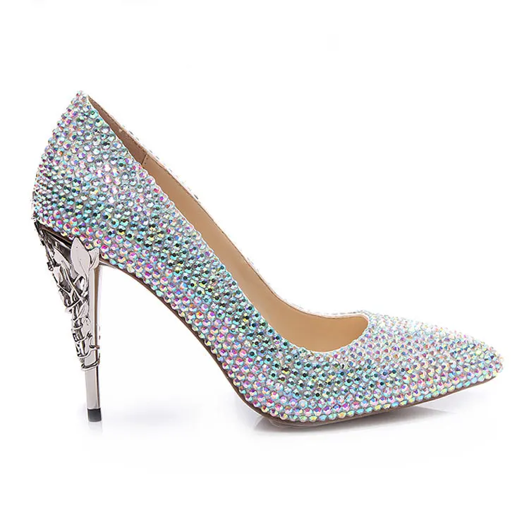 

LSDN-20161159 New Fashion Electroplating Color Diamonds Iron Heels High Heels Pumps High-end Wedding Nightclub Women Shoes