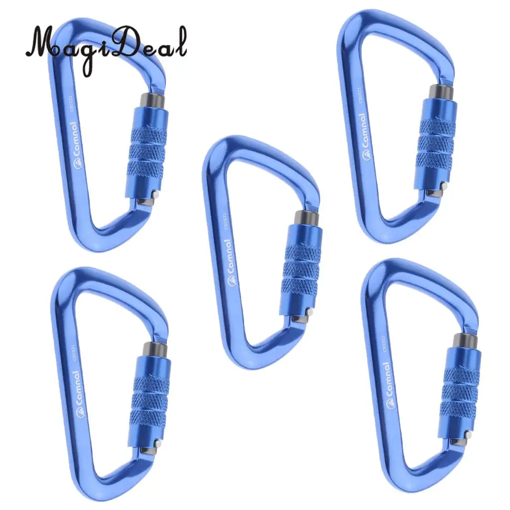 5pcs 28KN Aluminum Climbing D Type Carabiners Snap Auto Locking Karabiner