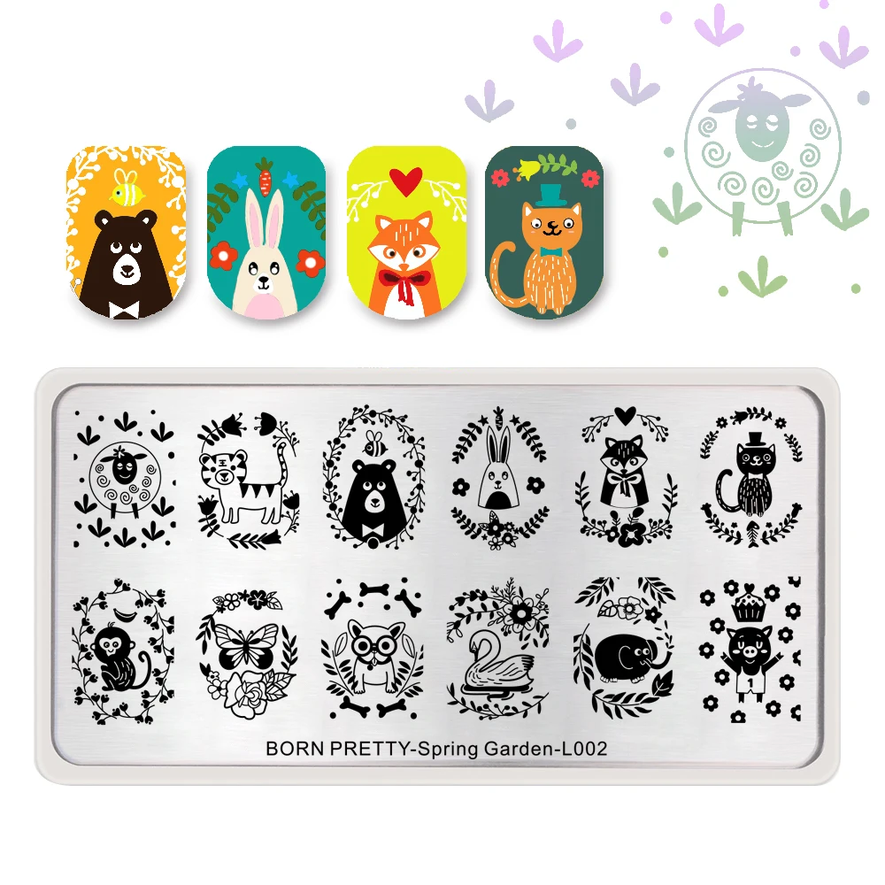 

BORN PRETTY Nail Stamping Template Animal Flower Fox Design Manicure Nail Stamping Plate Stencil Nail Tool Spring Garden L002