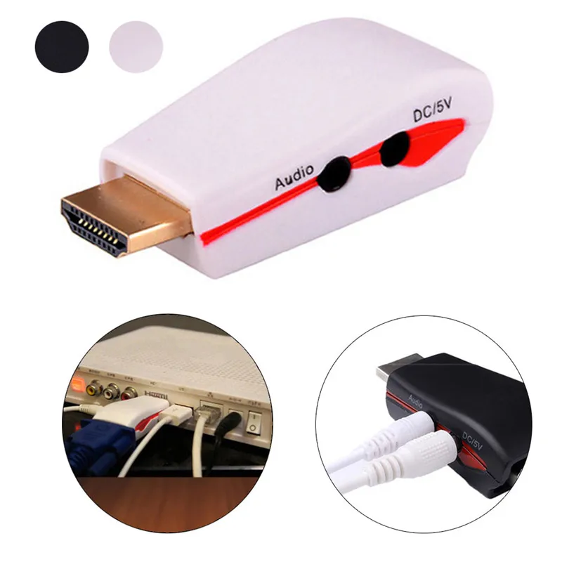 

HIPERDEAL 1080P HDMI Male to VGA Female Adapter Video Converter 3.5mm Audio/DC 5V Output
