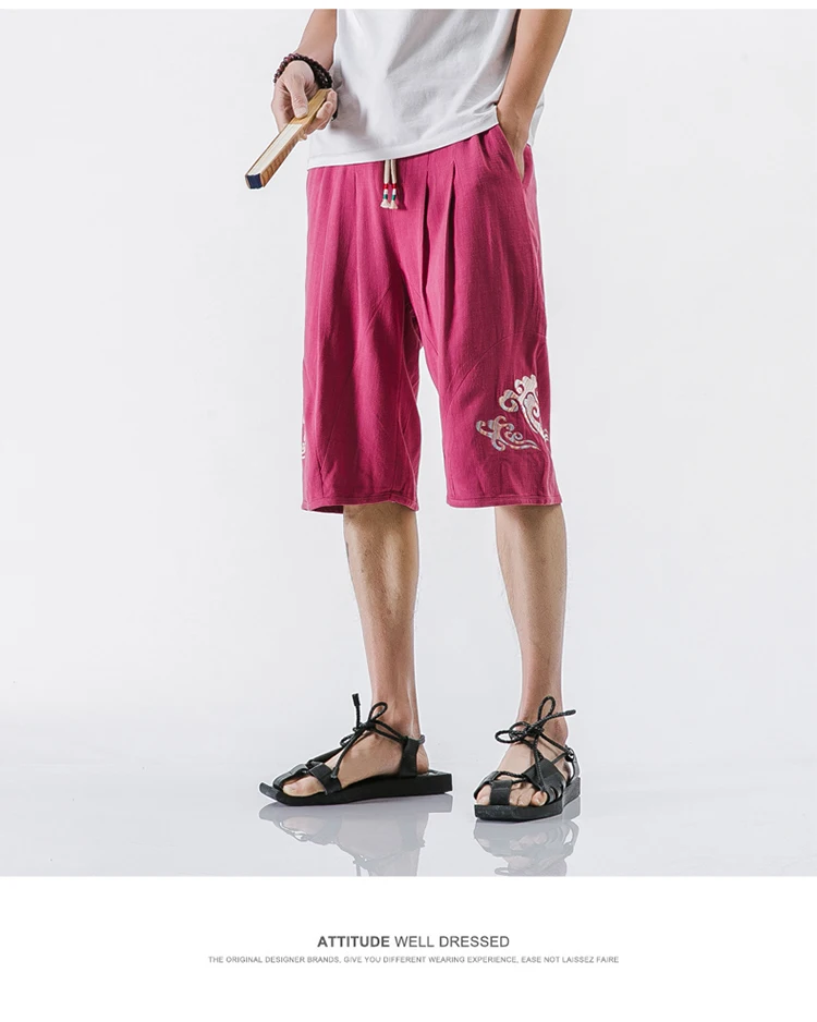 2019 китайский стиль облако Вышивка Лен шорты для женщин для мужчин пляжные эластичные повседневное прямые свободные тонкие дышащие