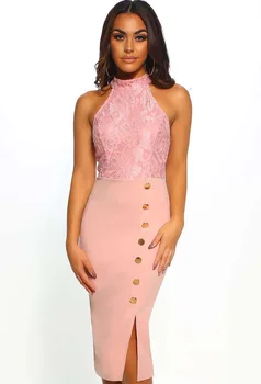 

3 Colors Sexy O Neck Button Knee Length Bandage Dress 2019 Designer Fashion Party Dress Vestido