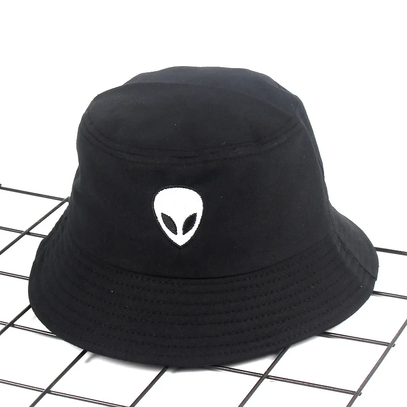 Уличная летняя мужская повседневная шапка с вышивкой пришельца, однотонная черная и белая шляпа от солнца, женские шапки для рыбаков Gorros - Цвет: Черный
