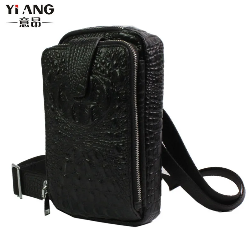 

Men First Layer Cowhide Crocodile Grain Sling Chest Back Pack Riding Cross Body Messenger Shoulder Bag Clutch Bag Packet Pouch