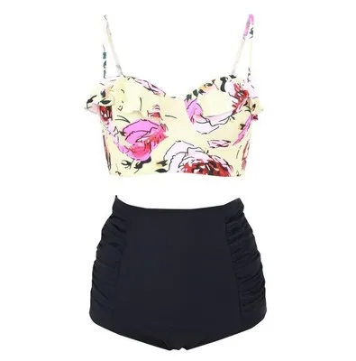 

2018 High Waist Bikini plus size 3XL Swimwear Female Retro Bathing Brazilian Bikinis Women Bandeau Swimsuit Biquini S96602J