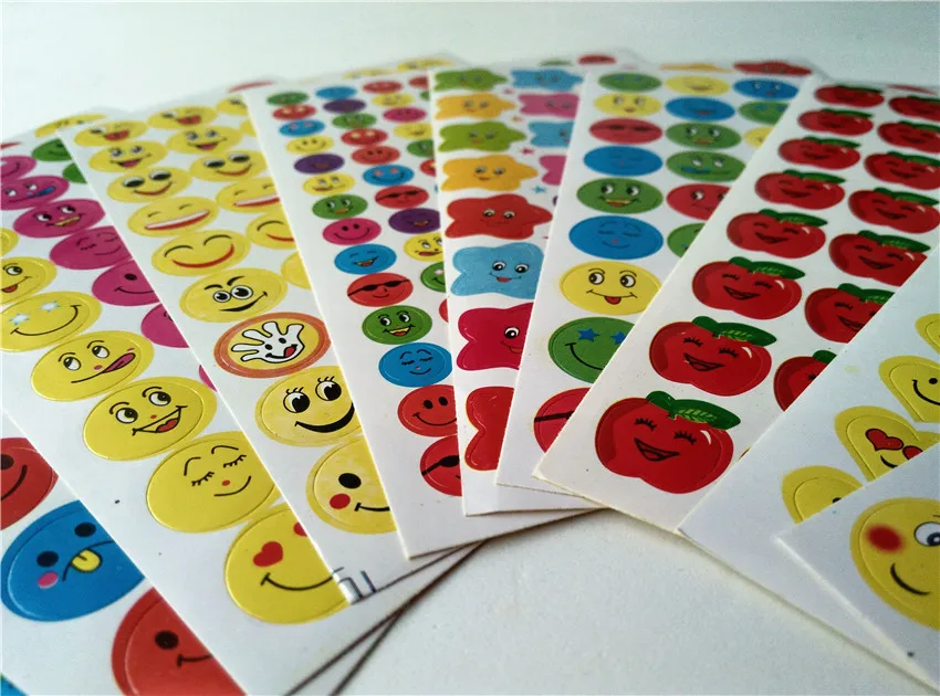 1000 sheets/lot Paper Stickers Smile face Thumbs Star Heart Rewards Sticker for Teachers