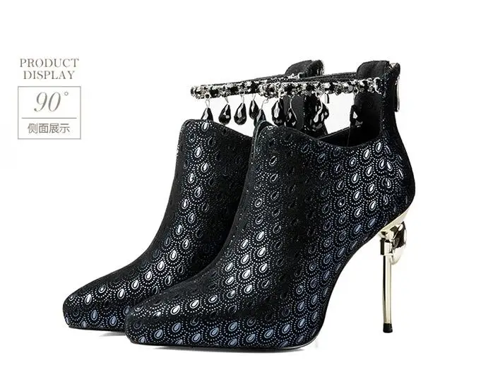 

Winter new shoes European and American high-heeled boots leather boots inside and outside women's water drill fine fashion boots