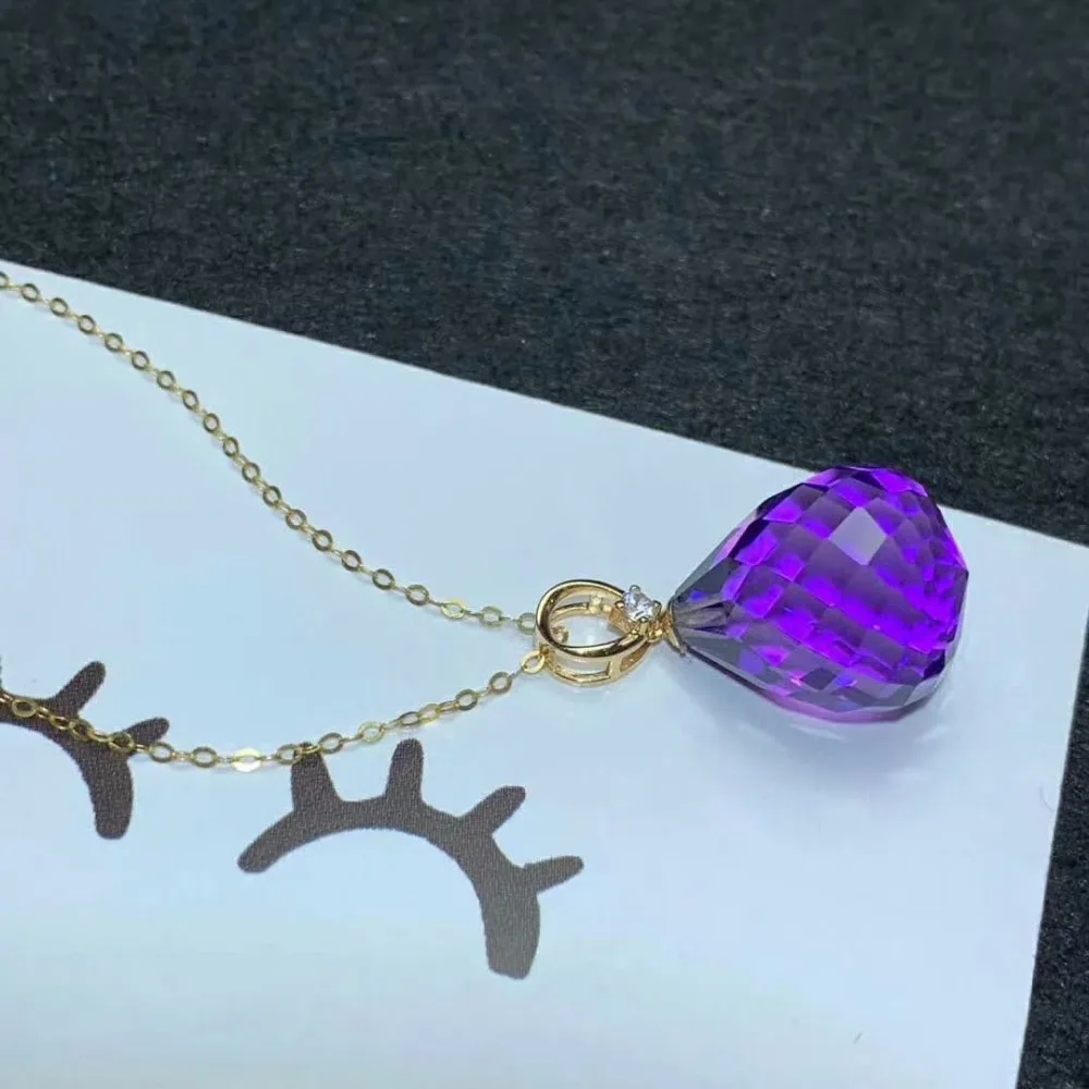 Shilovem 18 k желтый пьезоэлектрический Аметист подвеска с черным коженным ремешком для женщин Трендовое ожерелье без ожерелья Классический растительный подарок mymz13180023z