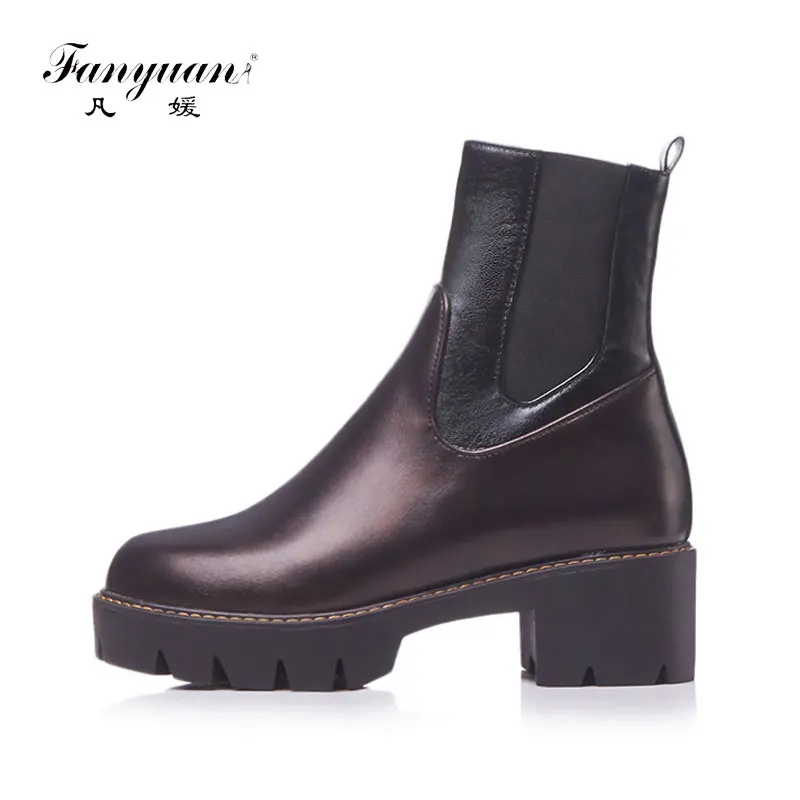 

Fanyuan Dropship Large Size 34-43 zipper Chunky Heels Ankle Boots Hot Sale Shoes Woman New Fashion Wholesale Winter Boots