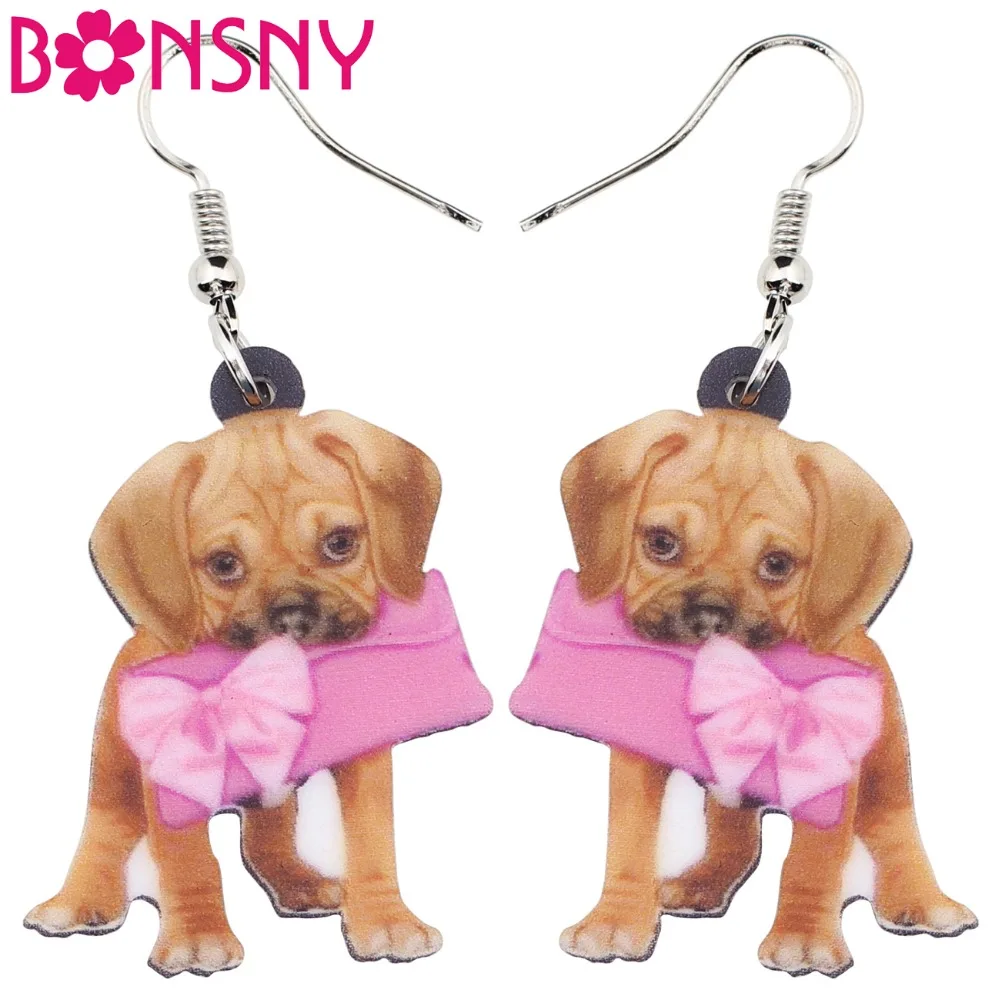 

Bonsny Acrylic Anime Bowknot Puppy Dog Earrings Big Long Dangle Drop Animal Jewelry For Women Ladies Teen Accessories 2018 News