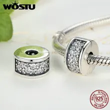 Real 100% Plata Esterlina 925 Elegancia Brillante Clip Fit Pandora Original Pulsera Del Encanto Con Clear CZ Colgante de La Joyería Auténtica