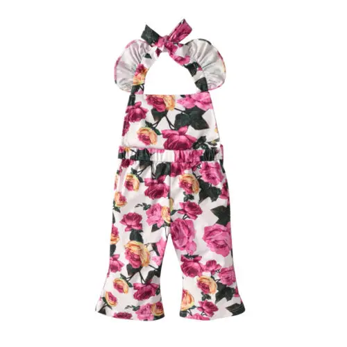 Newborn Infant Floral Rompers Kid Baby Girl Sleeveless Halter Romper