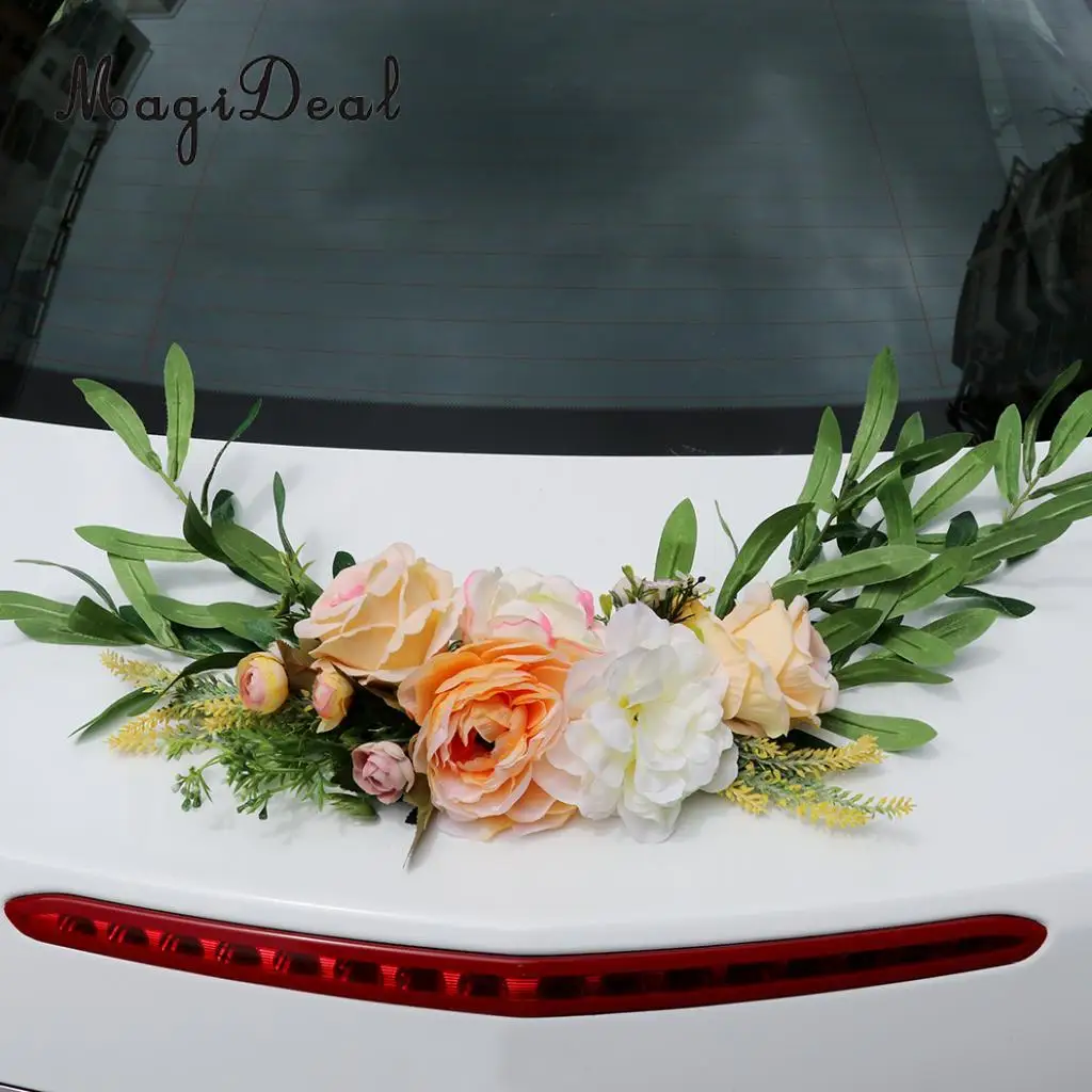 9pcs Wedding Car Decorations Kit  Artificial Silk Flower Ribbon and Bows Ties Set Limousine Car Roof Door Mirror Decor