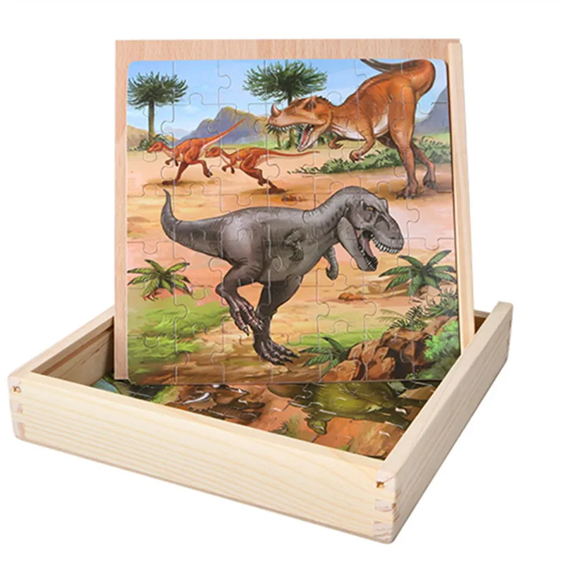 

147pcs Wooden Dinosaurs Jigsaw Puzzles in a Box Animal Puzzle Board Children Early Learning Education toys