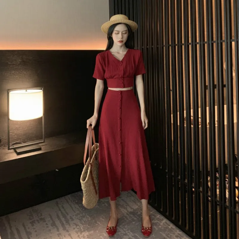 

Two Piece Set Women Clothes 2019 Spring Summer Women Shirt Tops + Skirt Korean Vintage 2 Piece Outfits Ensemble Femme ZT2613