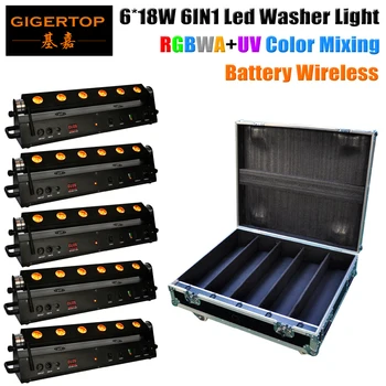 

Stackable 5in1 Road Case Packing 6x18W Wireless DMX Battery LED Wall washer RGBWA UV 6IN1 Color Indoor Remote Control 90V-240V