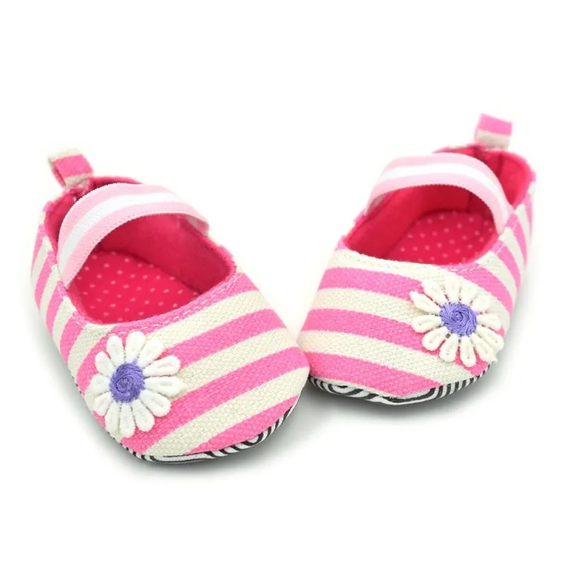 Новорожденных девочек цветок хлопок милые первые ходунки обувь на мягкой подошве полосатая обувь для кроватки 0-18 м